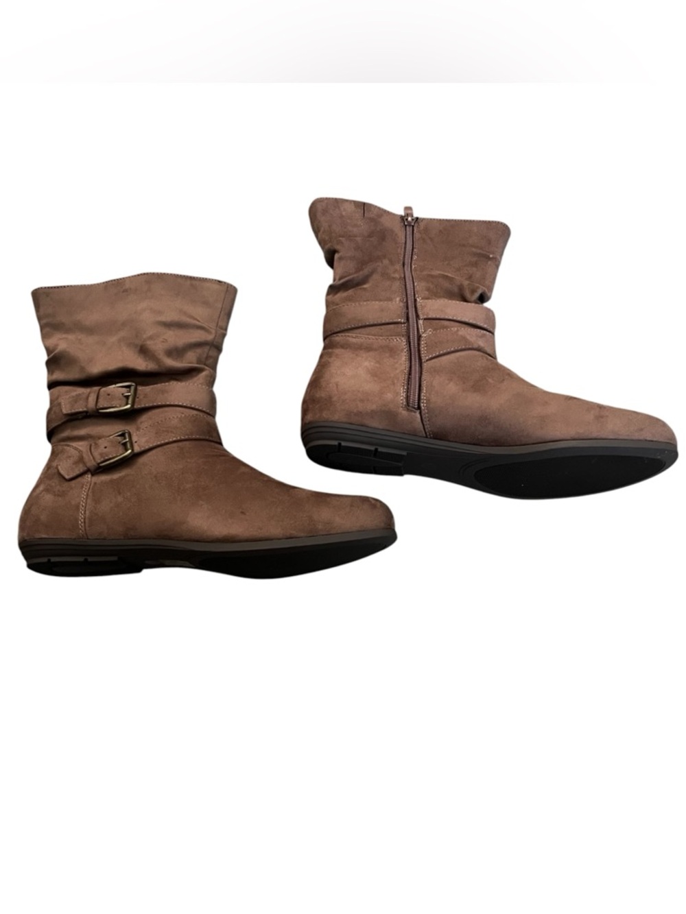 NWT Women's Brown Suede Ankle Boots with Buckle Detail Size 10